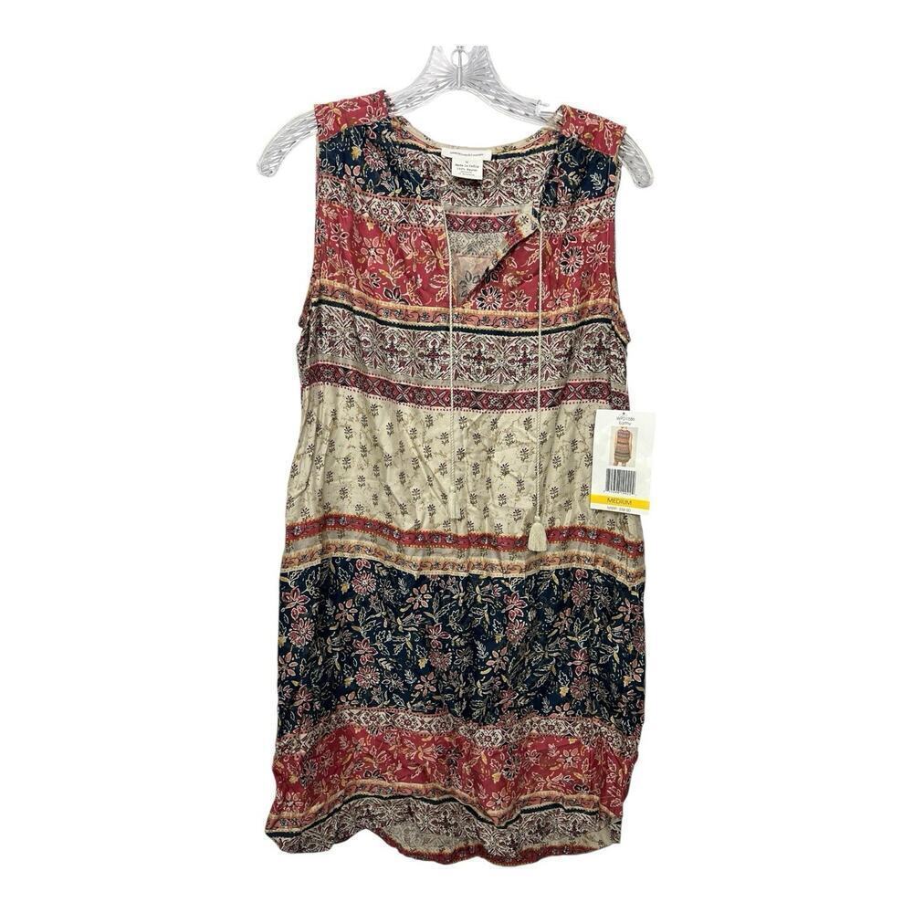 Beach Lunch Lounge MINI Dress Sz M SHIFT Shirt Casual Beachy Tasseled BOHO